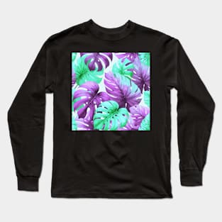 Pastel Purple Monstera Tropical Leaves Long Sleeve T-Shirt